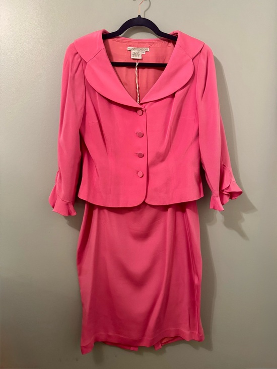 Maggy London Dresses & Skirts - Vintage Maggy London Vibrant Pink Two-Piece Silk Skirt Suit Set Size 12